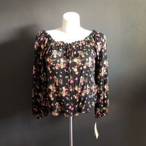Rewind Juniors Floral Off-Shoulder Long Sleeve Blouse S